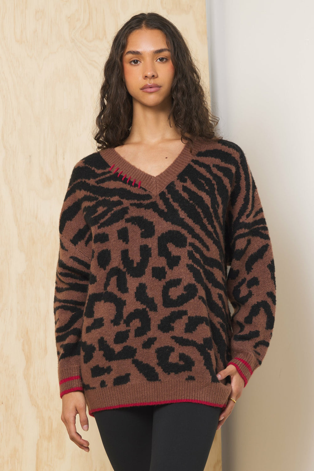 V Neck Jacquard Sweater | Vintage Havana Clothing