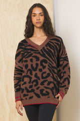 V Neck Jacquard Sweater | Vintage Havana Clothing