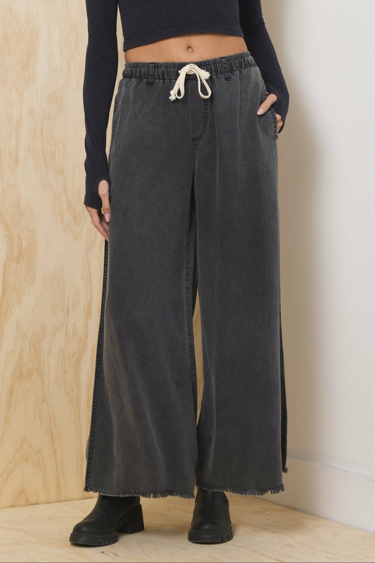 Tencel Wide Leg Pant - Charcoal | Vintage Havana Clothing