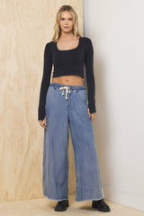Tencel Wide Leg Pant w/ Contrast | Vintage Havana Clothing