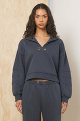 Surf Wash Henley Sweatshirt in Charcoal | Vintage Havana Clothing
