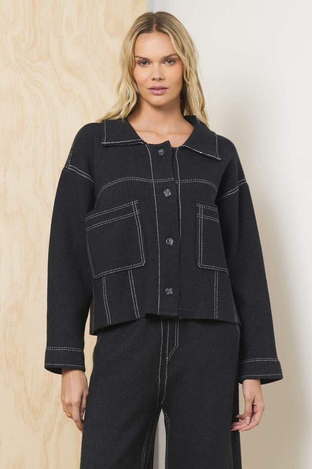 Sweater Jacket w/ Contrast Stitching | Vintage Havana Clothing